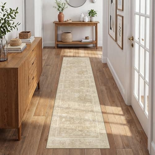 UERMEI 2x6 Machine Washable Runner Rug: Vintage Non Slip Low-Pile Stain-Resistant Hallway Floor Carpet, Soft for Entryway Kitchen Bathroom, Kid Pet Safe Robot Vacuum Friendly - Brown - Image 1