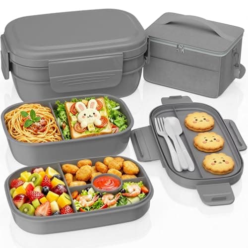 Adults Bento Lunch Box Set with Lunch Bag, 3-Tier Stackable Leak-Proof Lunch Containers, BPA-Free Bento Box with Built-in Utensils,Microwave & Dishwasher Safe for Work, School, Dining Out(Grey) - Image 1