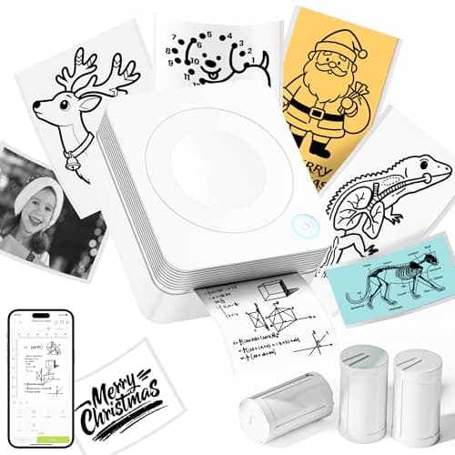 TYPONOS Sticker Printer, PM230 Mini Printer, Bluetooth Sticker Maker Machine with 3 Rolls Paper, Portable Print Pod for Journal, Lists, Study Notes, Pictures, DIY Gifts for Home Christmas, White - Image 1