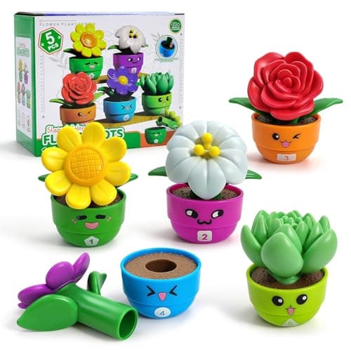 GEERAY 5 Sets Montessori Toddler Flower Garden Toys, Color Shape Sorting & Matching Game for Kids, Spring Toy Sensory Gardening Gift for 1 2 3 Year Old Girls & Boys, Preschool Classroom Learning - Image 1