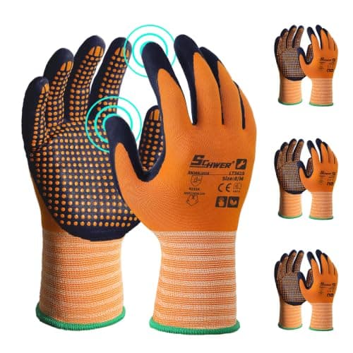 Schwer 3/6/12 Pairs Safety Work Gloves MicroFoam Nitrile Coated, Certified Level 6 Abrasion Resistant Gardening Gloves with MicroDot Grip, Touchscreen, General A1 Cut Resistant Glove, LT5619, S - Image 1