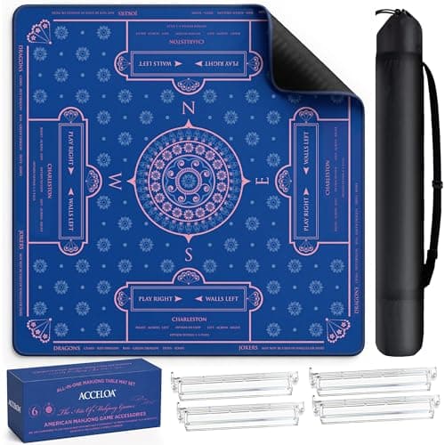 American Mahjong Mat and Racks Set with Rules – 31.5" x 31.5" Waterproof Neoprene Mahjong Mat, 4 Clear Acrylic Racks with Carrying Bag, Premium Gift Box (Royal Mandala)