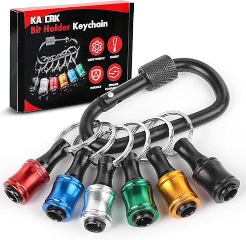 Push to Unlock,Katerk 6pcs 1/4 inch Hex Shank Aluminum Alloy Screwdriver Bit Holder Light-Weight Quick-Change Extension Bar Keychain Drill Screw Adapter Portable,Black Carabiner,Tool Gifts for Men - Image 1
