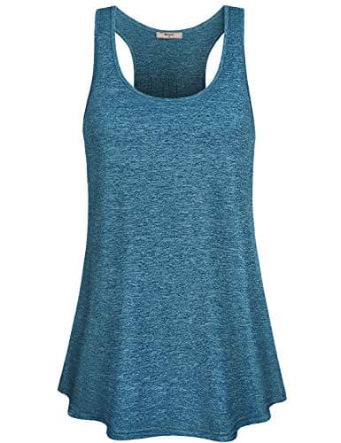 Miusey Long Tank Tops, Ladies Activewear Workout Stylish Sleeveless O Neck Strappy A Line Tunic Tanks Scallop Hemline Flyaway Loose Fitting Yoga Tops Athletic Tee Blue XL - Image 1