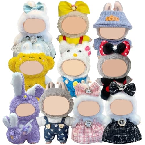 10 Pack Compatible for Labubu Clothes,17cm Doll Clothes Cute Outfits Stylish Accessories Designer Hat Dress Shirt Set Compatible for Labubu Birthday Party Decoration Gift (Adorable, 17cm) - Image 1