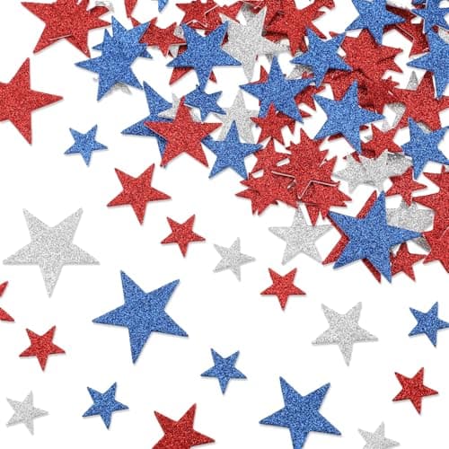 WSICSE 480 Pcs Patriotic Foam Star Stickers, 4 Sizes Self-Adhesive Glitter Foam Sticker for 4th of July Independence Day Party Decor DIY Scrapbooks Greeting Cards Arts Craft Supplies(Red Blue Silver) - Image 1