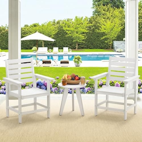 Homenjoy Patio Dining Chairs Set of 2, HDPS Weather Resistant Outdoor Chairs with Armrest, Heavy Duty 300LBS Support Patio Chairs for Backyard Deck Porch Balcony, White