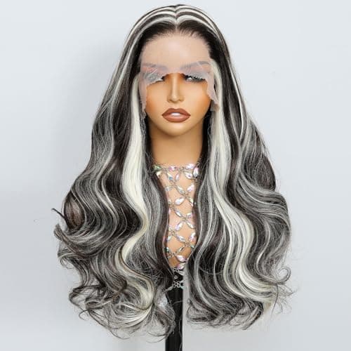 Barbique 26 Inch Highlight Synthetic 13x6 HD Transparent Lace Front Wig Highlight Brown and Blonde Glueless Pre-Plucked Heat Resistant 180% Density Wigs for Women Daily Wear