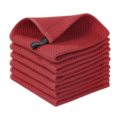 LikGuest Cotton Dish Cloths 6 Pack,12x12 Inch – Super Absorbent, Quick-Dry & Reusable Kitchen Cleaning Cloths, Lint-Free Washable Towels for Dishes, Glass & Household Use(Red) - Image 1