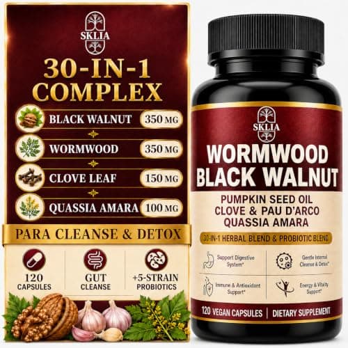 120CT 30-in-1 Liposomal Wormwood Black Walnut Clove Cleanse for Humans Capsules – Gut Cleanse & Digestive Support with Clove, Pumpkin Seed Oil, Garlic, Quassia Amara | 10X Concentrated | Vegan 1815mg - Image 1