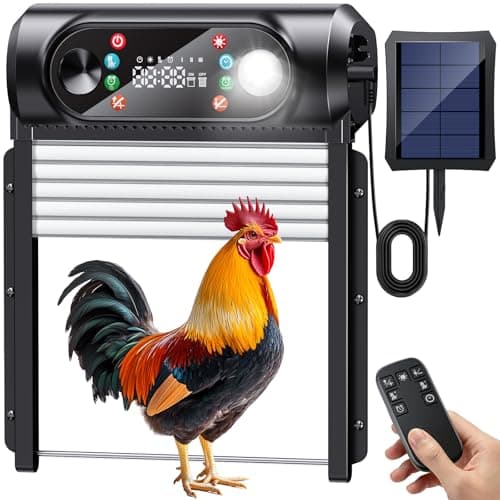 Automatic Chicken Coop Door Solar Powered, Large 9.45" x 10" Opening, Roll-Up Auto Chicken Door Opener with Light Sensor, Timer & Remote Control, Anti-Pinch Aluminum, Weatherproof for Outdoor - Image 1