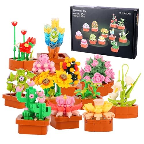 BIZNESMEN 1403 PCS Mini Succulent Building Blocks Set, 3.6mm Micro Bricks 12 Pack Botanical DIY Kit, Fine-Detail Romantic Desk Decor Gift for Women, Teens & Adults Ages 10+ - Image 1