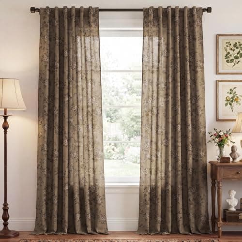 NICETOWN Floral Butterfly Curtains 96" Long Linen Drapes 2 Panels, Khaki