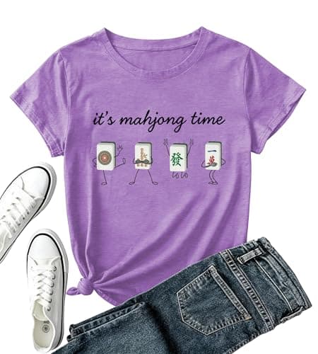 It's Mahjong Time Shirt for Women- Funny Mahjong Player Gift Tee Tops A-Purple - Image 1