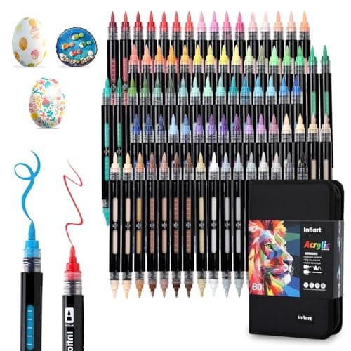 Infiart 80 Colors Acrylic Paint Markers Dual Tip, Automatic Ink Control Acrylic Paint Pens Fine Tip and Brush Tip Acrylic Markers for Holiday Decorations, Glass, Stone, Wood, DIY & Art Supplies - Image 1
