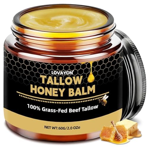 LOVAYON Concentrated Non-Whipped Tallow and Honey Balm for Face & Body, Grass-Fed Beef Tallow for Skin - Anti-Aging Moisturizer with Raw Honey, Multi-Purpose Moisturizer Smooth Skin- 2oz Unscented