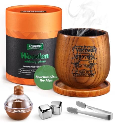 Gaialoop Charred Wooden Bourbon Glass Gift Set, Vintage Pattern Engraving - Image 1