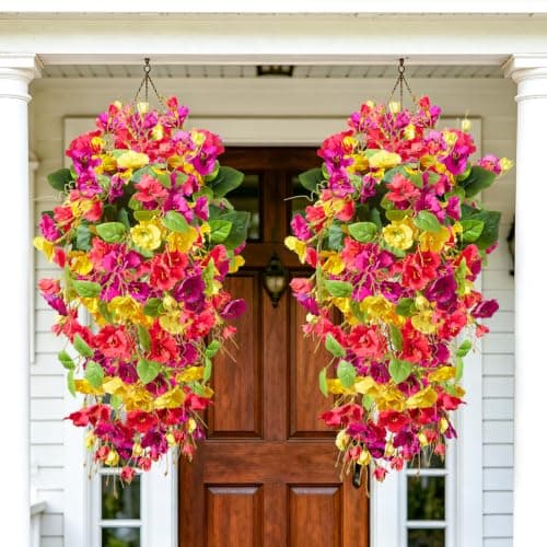 HSTEY 2PCS Spring Artificial Hibiscus Silk Flowers for Outdoors Planter, Fake Hanging Flowers Plants, Summer Long Trailing Vines for Home Patio Garden Balcony Yard Decor UV Resistant - Image 1