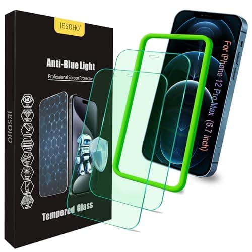 JESOHO Screen Protector for iPhone 12 Pro Max Anti Blue Light Tempered Glass Screen Protector Scratch-Resistant Eye Protection Easy Installation (2 Pack)