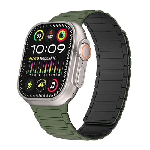 Magnetic watchband Compatible with Apple Watch Ultra 3/2/1 Band 38mm 40mm 41mm Thin Silicone Replacement Wristband Strong Magnet link for iWatch SE 3/2/1 & Series 11 10 9 8 7 6 5 4 3 2 1,Army Green - Image 1