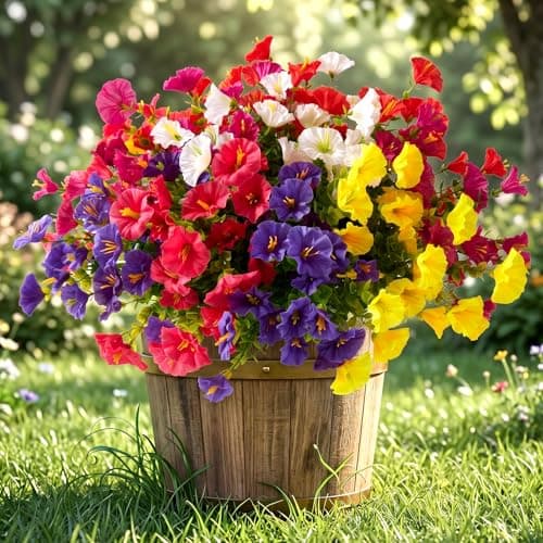 bakkiet Artificial Flowers for Outdoors, 12 Bundles Fake Plants for Outside Decoration, UV Resistant No Fade, Realistic High End Silk Plastic Morning Glory for Planter Porch Patio Yard - Image 1