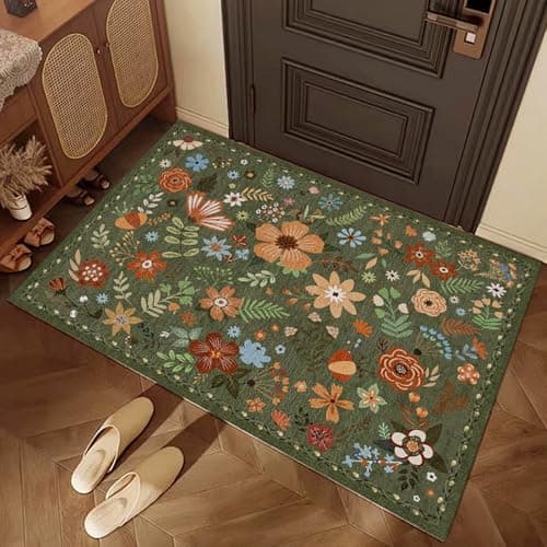 HiChiclife Washable Doormat, Floral Rug, Non-Slip Small Rug for Entrance,2'x 3',Green - Image 1