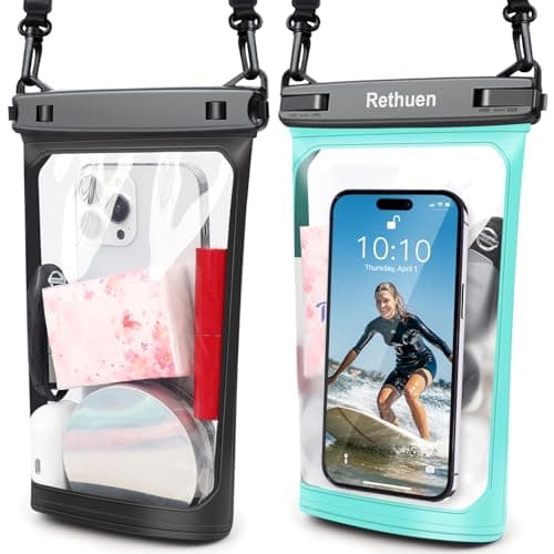 Large Floating Waterproof Phone Pouch, 2Pack Cell Phone Dry Bag for iPhone 17 16 15 14 13 Pro Max Galaxy S24 S23 S22 All Phones, Float Water Proof Bag for Beach Water Park (Black + Lime Green) - Image 1