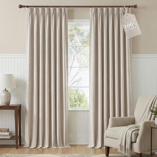 NICETOWN PRO 100% Blackout Taupe Curtains 90 inches Long, Pinch Pleated Window Treatments Thermal Insulated Linen Blend Drapes for Bedroom/Living Room, 2 Panels, W40 x L90 - Image 1