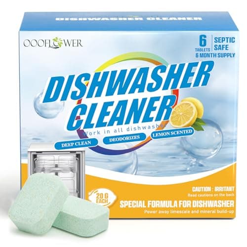 OOOFLOWER 6-Pack Dishwasher Detergent and Deodorizer Tablets, Deep Clean Formula, Dishwasher Safe, Removes Scale, Odors, and Hard Water Residue (Lemon Scent) - Image 1