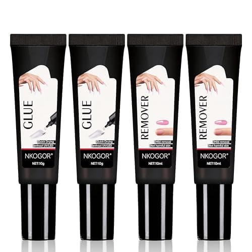 NKOGOK 20g Strong Semi Solid Nail Glue with 20g Nail Glue Remover, Press On Glue and Remover, 4 in 1 No Need UV Lamp, Quick Air Dry, Long Lasting, Strong-hold and Waterproof Bond for Manicure Home DIY - Image 1