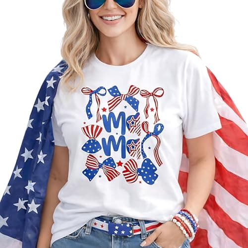 Lurivica Mama 4th of July Shirt Women Patriotic Bow T Shirt Cute Red White Blue Independence Day Tee Gift for Mom - Image 1