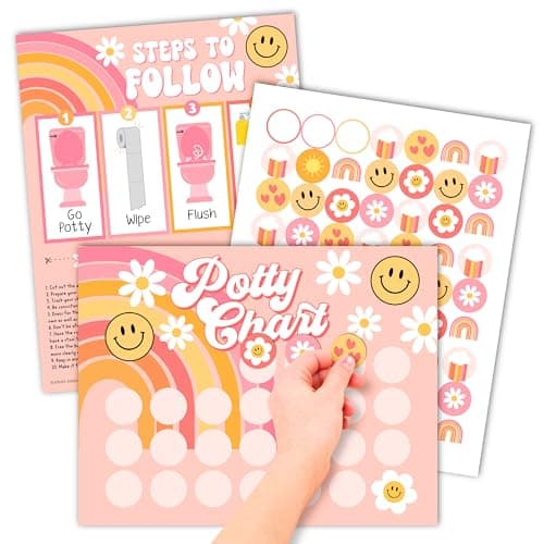 Hadley Designs Potty Training Chart for Toddlers Girls -10 Sticker Potty Chart for Toddlers Girls, 8.5x11" Potty Training Sticker Charts for Toilet Success, Retro Toddler Reward Chart for Kids
