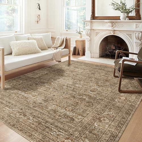 Washable Area Rugs, Bohemian Large Carpet for Living Room Bedroom,8'x 10' Brown - Image 1