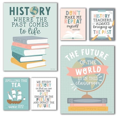 Hadley Designs 6 Social Studies Classroom Decorations – US History Posters for Elementary, Middle School and High School, Durable World History Wall Art for Teachers - Boho Classroom Decor - Image 1