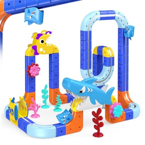 SnapGlowz Shark Electric Train Set Toys for Boys Girls 3-5: 3D Infinity Rail Cube Tracks for Kids Anti-Gravity Magnetic Train Easter Birthday Gifts STEM Toys for 3 4 5 6 7 8 Year Old Boy Girl (117PCS) - Image 1