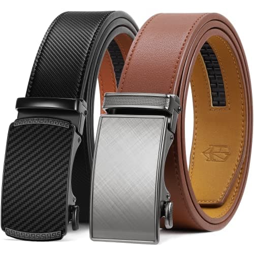 Zitahli Ratchet Belt for Men - 2 Packs Leather Mens belt For Gift Men Dress and Casual,Trim to Fit Size 28"-36" - Image 1