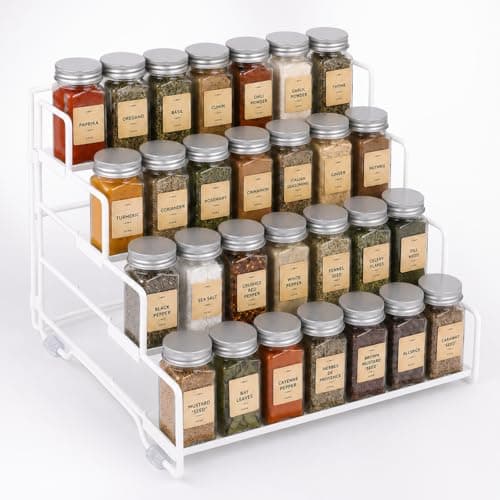4-Tier Spice Rack Organizer for Cabinet, Adjustable Tiered Seasoning Holder, Metal Spice Shelf Organization for Kitchen, Countertop Cupboard Pantry, Space Saving Storage Shelf, Stepped Display Riser - Image 1