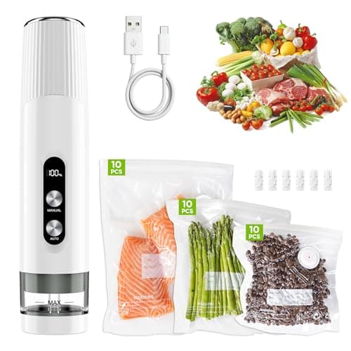 Compact Vacuum Sealer for Food, Cordless Handheld Vacuum Sealer Machine with 30 Reusable Bags, 1800mAh Rechargeable Portable Food Saver for Sous Vide, Meal Prep, Meat & Vegetables - Image 1