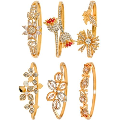 6 Pack 18K Gold Plated Bangles Bracelet Set for Women, Dainty Vintage Trendy Fashion Jewelry, Ideal Gift for Birthday Christmas Valentine's Day Mother's Day for Girlfriend Wife Mom Sister - Image 1
