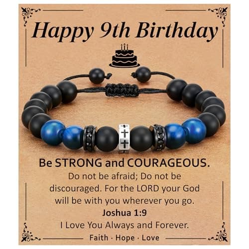 Miss Chipmunk Cross Bracelet Happy 9th Birthday Gifts for Him, Cross Beaded Bracelet for Son Grandson Nephew Birthday Gifts - Image 1