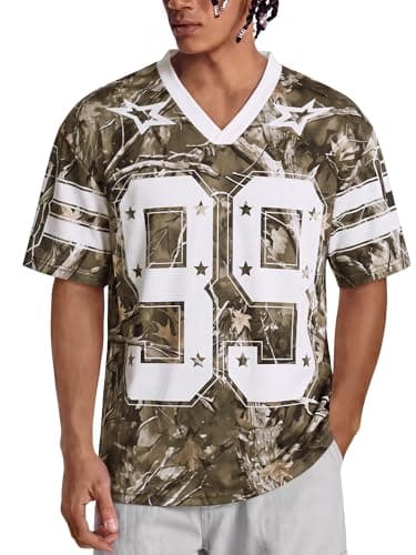 Crastimo Unisex Jersey Plus Size Graphic Mesh Tee Number Print V Neck Short Sleeve Streetwear 90s Vintage Summer Top T-Shirt Unisex Camouflage XS - Image 1