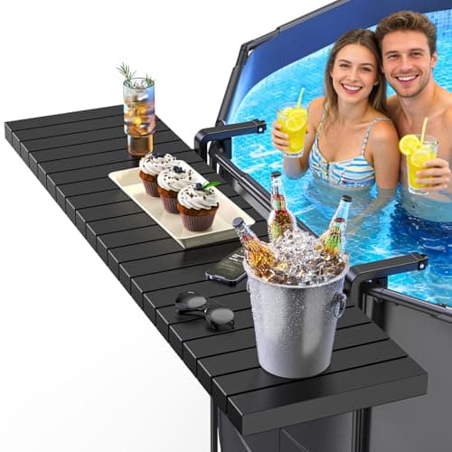 Pool Bar for Above Ground Pools, Stable Poolside Drink & Snack Table Supports Up to 110 lbs, Large Heavy-Duty Metal Poolside Bar Fits ≤4.4” Rails for Framed Round & Oval Pools, Ideal for Pool Parties - Image 1