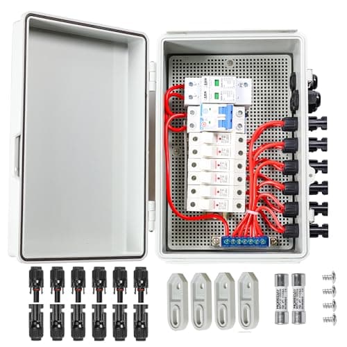 6 String PV Combiner Box with 15A Fuses, Surge Protector & 63A Breaker, IP65 Waterproof Solar Combiner Box for Home, RV, Marine, On/Off Grid Solar Panel System - Image 1