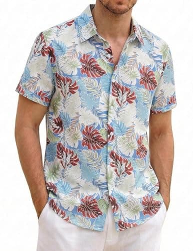 ZAFUL Mens Button Down Shirt Resort Wear Mens Summer Shirts Collared Work Shirts Colorful L - Image 1