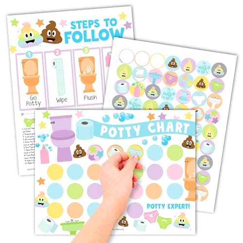 Hadley Designs Potty Training Chart for Toddlers Boys -10 Sticker Potty Chart for Toddlers Girls, 8.5x11" Potty Training Sticker Charts for Toilet Success, Pastel Toddler Reward Chart for Kids - Image 1