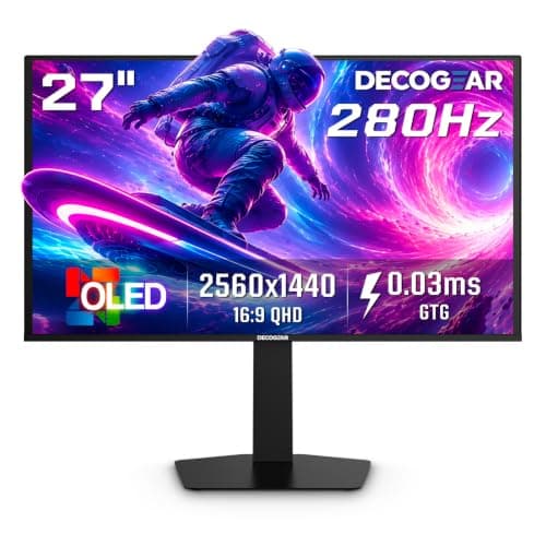 Deco Gear 27 QHD OLED Gaming Monitor | 280Hz 0.03ms Response, HDR400, Adaptive Sync, 99% sRGB, 1.5M:1 Contrast, Borderless Design, Height Adjustable Stand, HDMI 2.1, DisplayPort 1.4 - Image 1