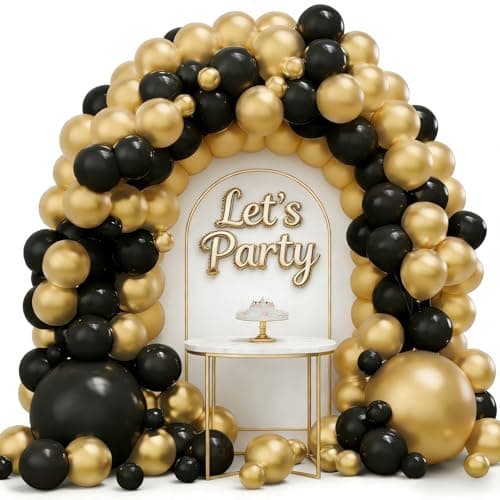 Black and Gold Balloon Garland Arch Kit, 160PCS Black Gold Latex Balloons for New Year Wedding Anniversary Birthday Party Decorations - Image 1