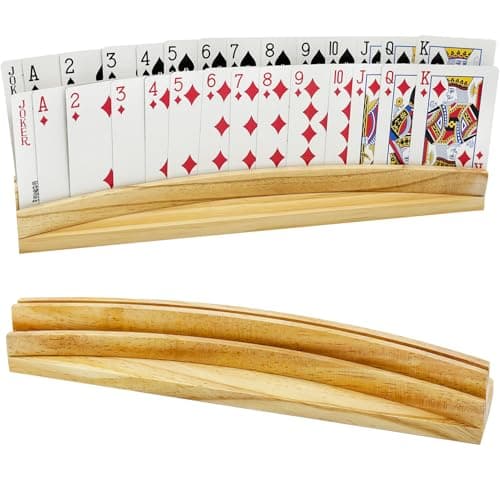ESSAJOY Card Holders for Playing Cards Set of 2 Soild Wood Cards Holders for Kids Seniors Adults, Playing Card Trays/Racks for Bridge Canasta Strategy Foot and Hand - Image 1