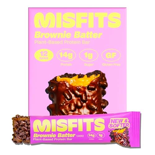 Misfits Vegan Protein Bars - Fudgey Brownie Batter| Nutrition Bars - 14g Protein, 1g Sugar, Plant-based, Low Carb, Non-GMO, Gluten Free Snacks | Pack of 12 - Image 1