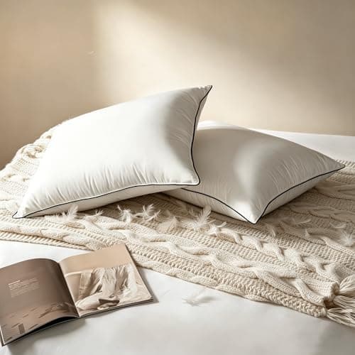 Down Bed Pillows, White Duck Down Feather Filled Pillow Insert, Luxurious Soft Hotel Bed Pillow for Sleeping with Breathable Cotton Cover Fit for Back and Side Sleeper, Standard Size Set of 2 - Image 1